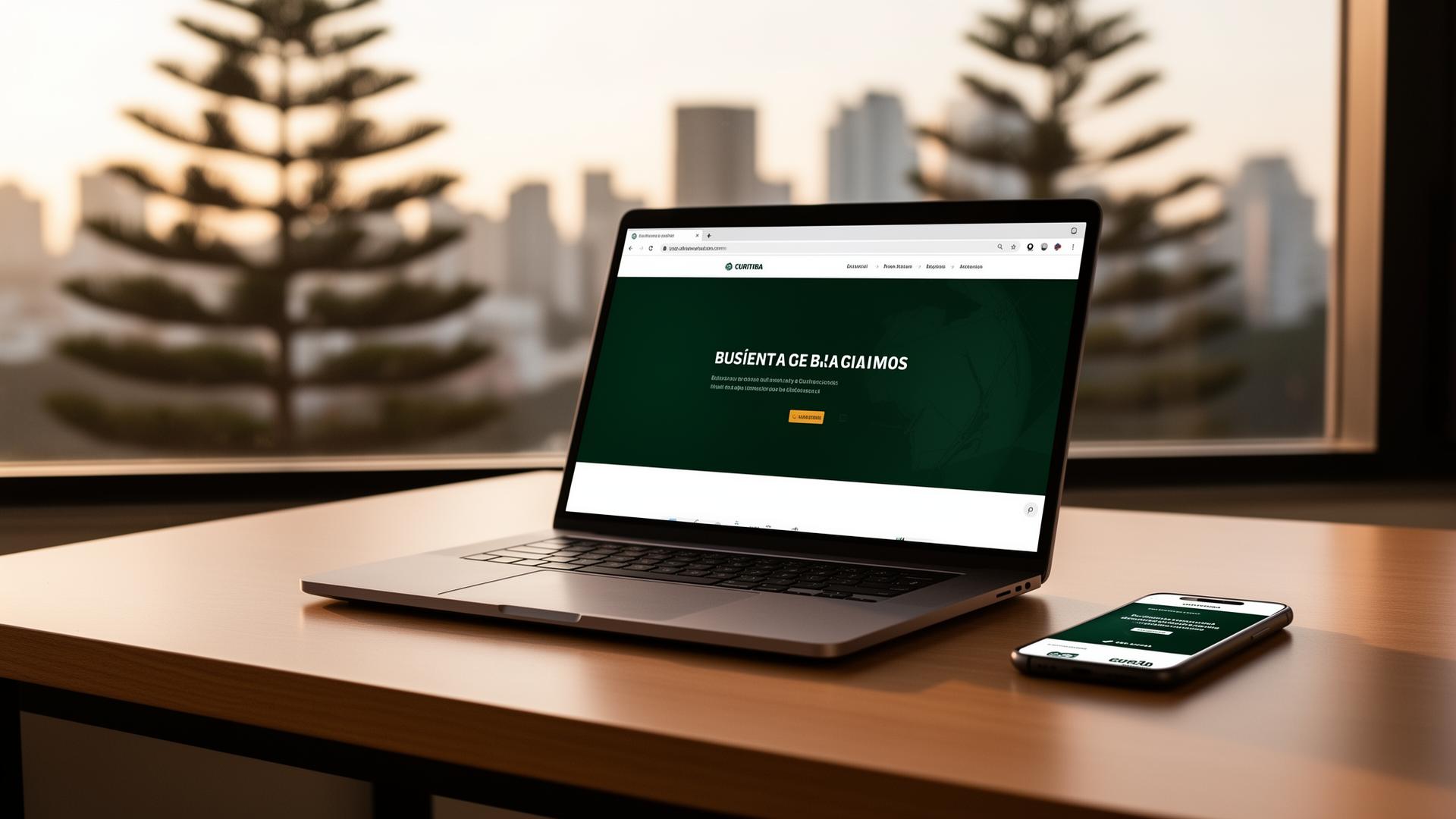 Site profissional criado em Curitiba sendo exibido em notebook e celular